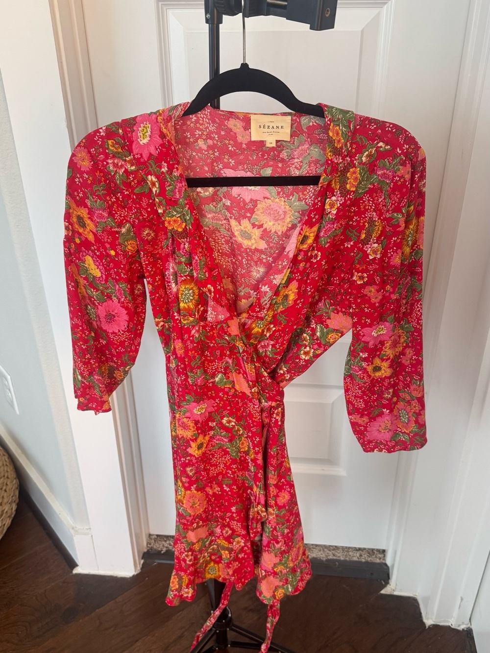 Sezane | Red Floral Wrap Dress US 2